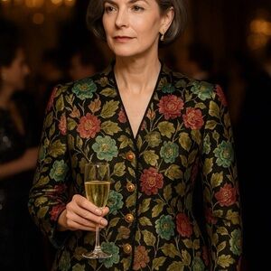 Rickie Freeman Floral Brocade Jacket Women’s 16 Metallic VTG Festive Holiday